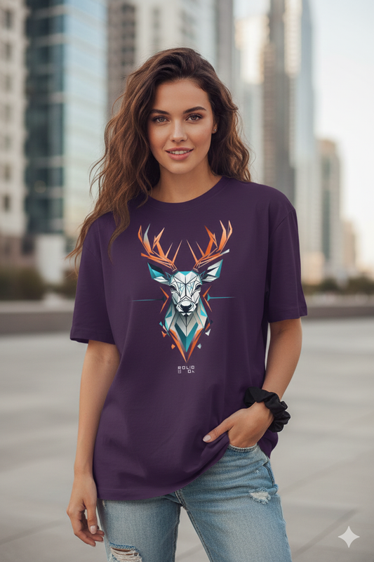 Deer Abstract Oversize T-Shirt | Artistic Wildlife Graphic Unisex Streetwear