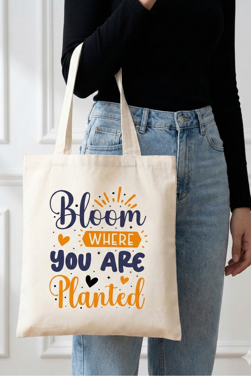 Bloom Where You’re Planted Large Tote Bag | Floral Motivational Everyday Tote