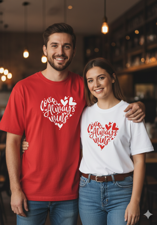 Love Always Wins Oversize Couple T-Shirt | Romantic Matching Couple Wear