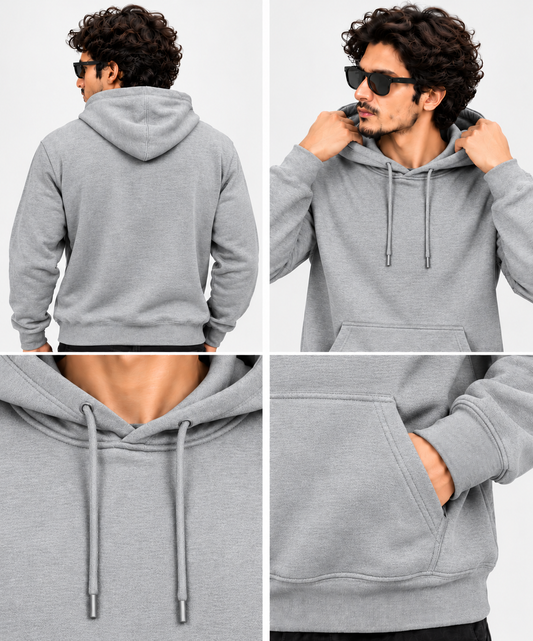 Grey Regular Fit Hoodie | 300 GSM 100% Cotton Brushed Fleece