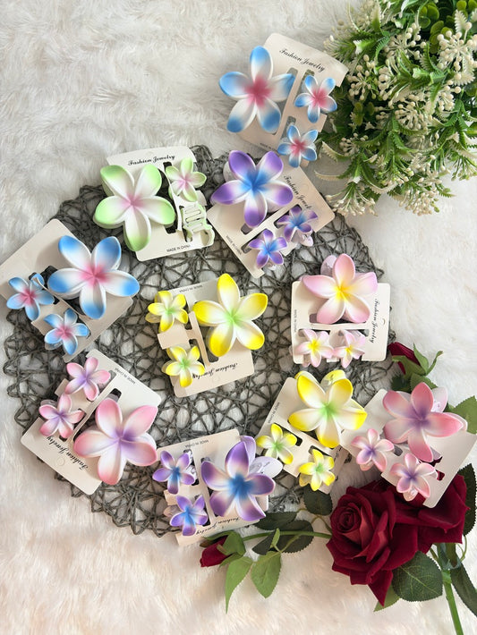 Flower Claw Clips Set | Large Claw Clip with 2 Small Floral Clips