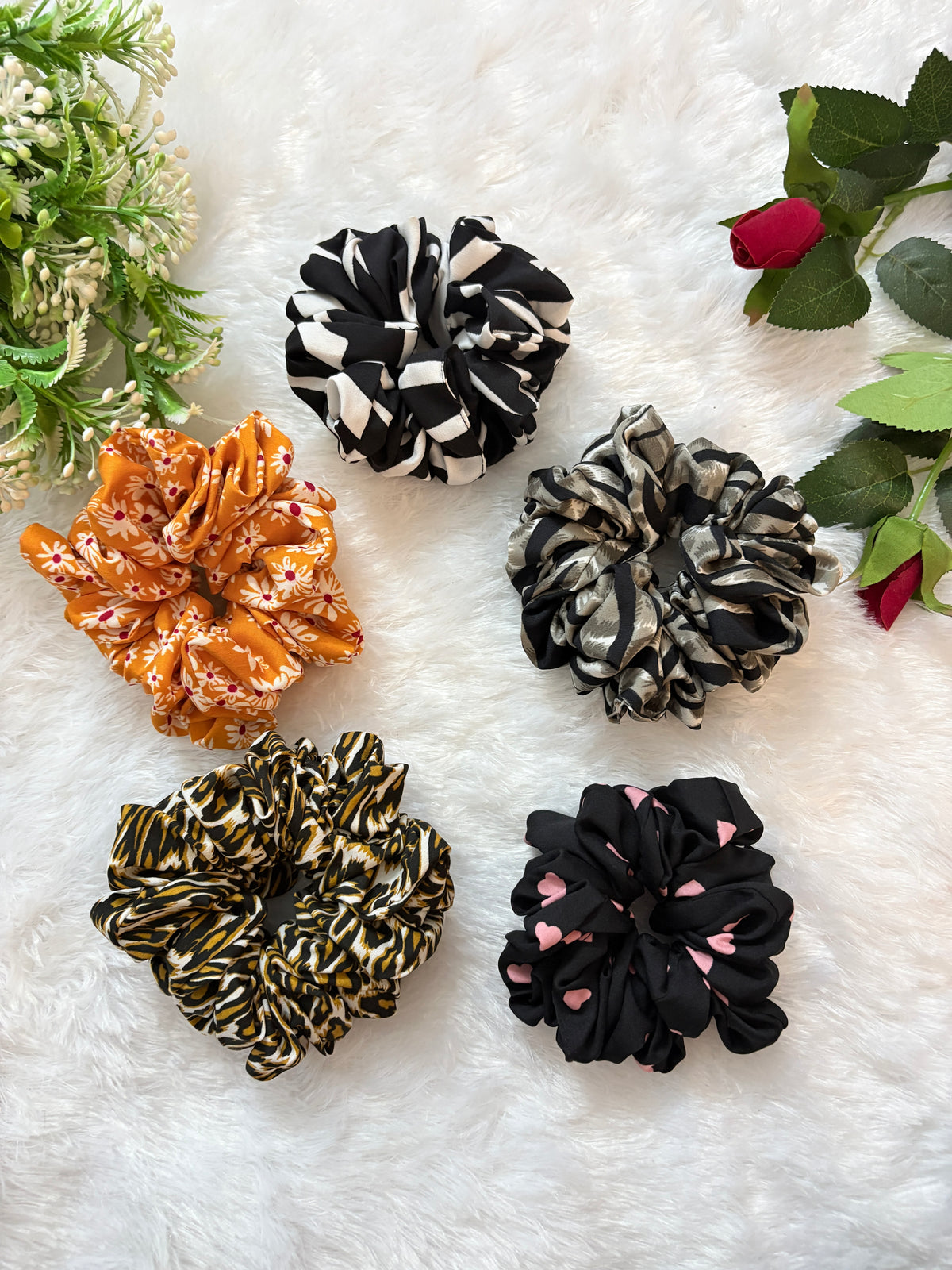 Printed Large Size Scrunchies | Soft Hair Scrunchie Set for Women