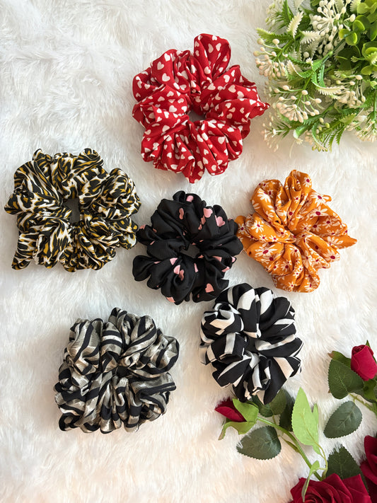 Printed Medium Size Scrunchies | Soft Hair Scrunchie Set for Women