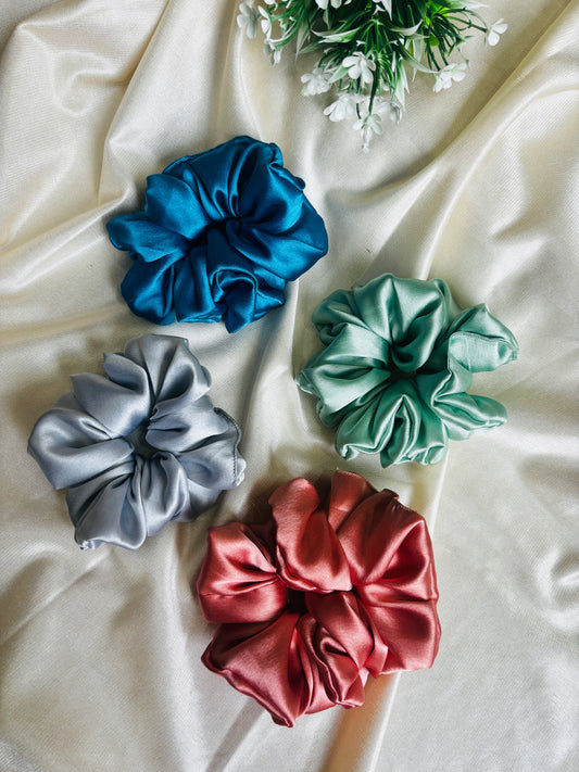 Set of 4 Large Size Scrunchies | Soft Hair Tie Pack for Everyday Styling