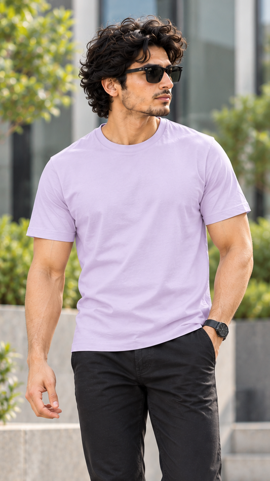 Solid Lavendar Plain T-Shirt | Minimalist Unisex Casual Wear