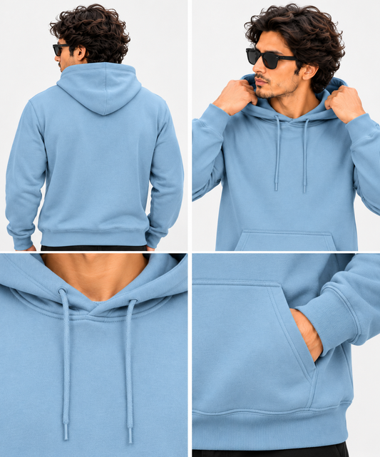 Baby Blue Regular Fit Hoodie | 300 GSM 100% Cotton Brushed Fleece
