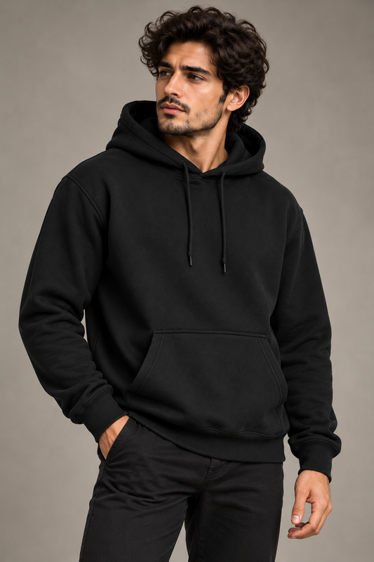 Black Regular Fit Hoodie | 300 GSM 100% Cotton Brushed Fleece