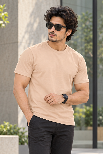 Solid Peach Plain T-Shirt | Minimalist Unisex Casual Wear