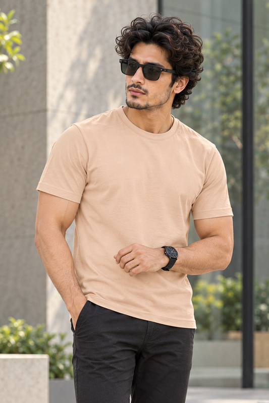Solid Peach Plain T-Shirt | Minimalist Unisex Casual Wear