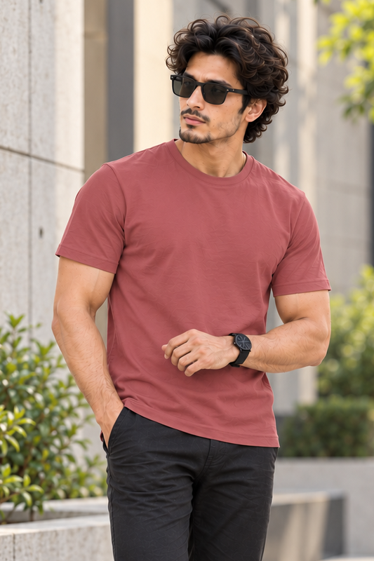 Solid Coral Plain T-Shirt | Minimalist Unisex Casual Wear