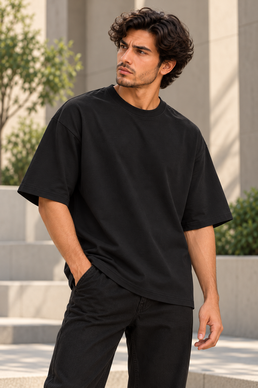 Black Plain Oversize T-Shirt | Premium Unisex Solid Streetwear Tee