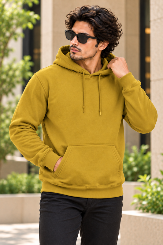Mustard Yellow Regular Fit Hoodie | 300 GSM 100% Cotton Brushed Fleece