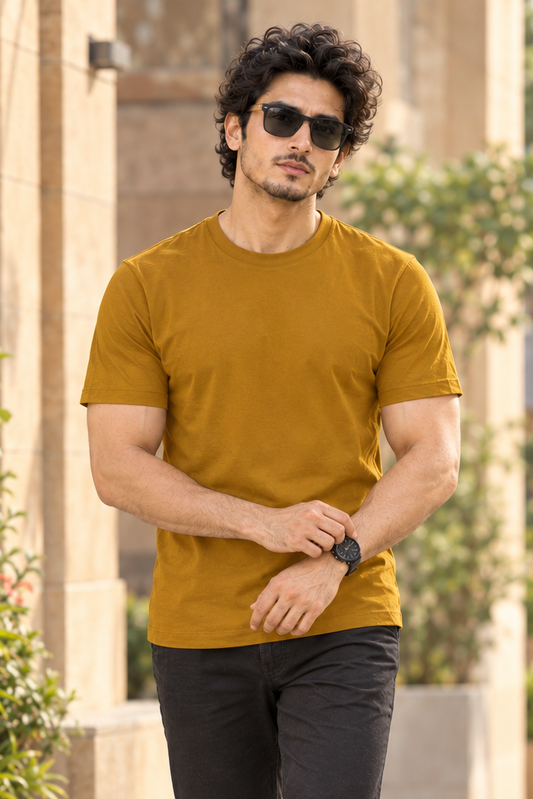 Solid Mustard Yellow Plain T-Shirt | Minimalist Unisex Casual Wear