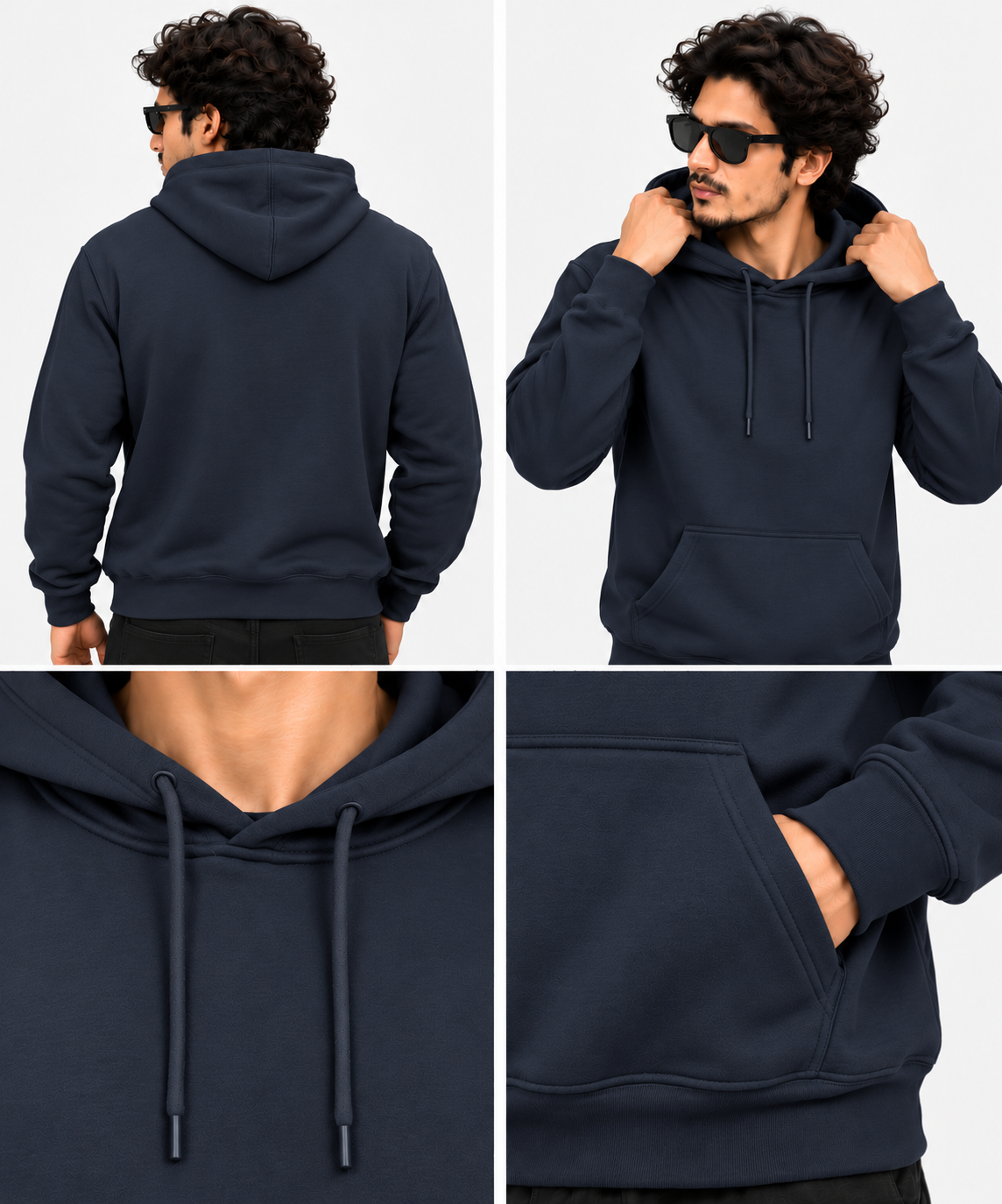 Navy Blue Regular Fit Hoodie | 300 GSM 100% Cotton Brushed Fleece