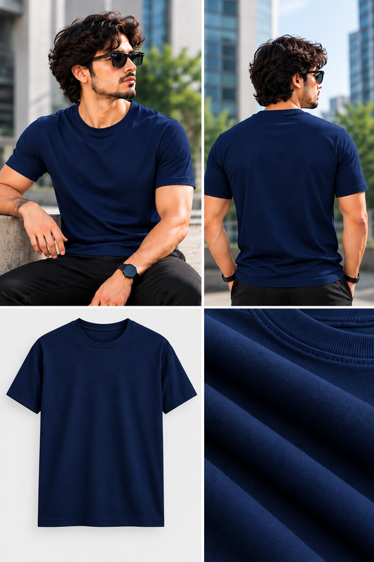 Solid Navy Blue Plain T-Shirt | Minimalist Unisex Casual Wear