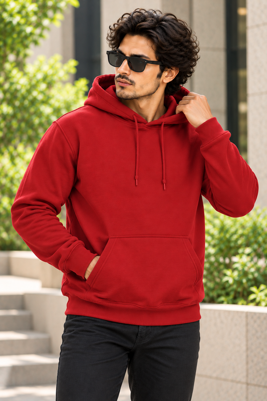 Red Regular Fit Hoodie | 300 GSM 100% Cotton Brushed Fleece