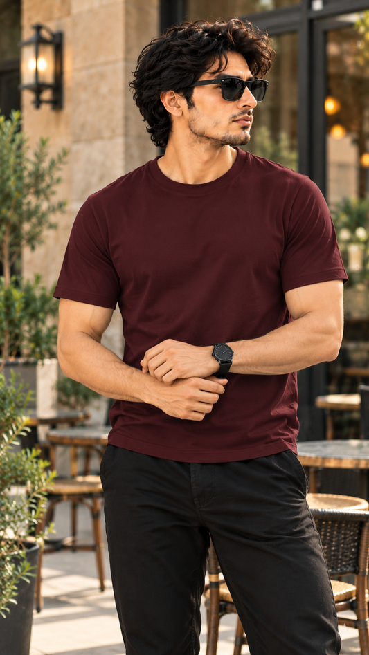 Solid Brick Red Plain T-Shirt | Minimalist Unisex Casual Wear