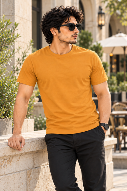Solid Golden Yellow Plain T-Shirt | Minimalist Unisex Casual Wear