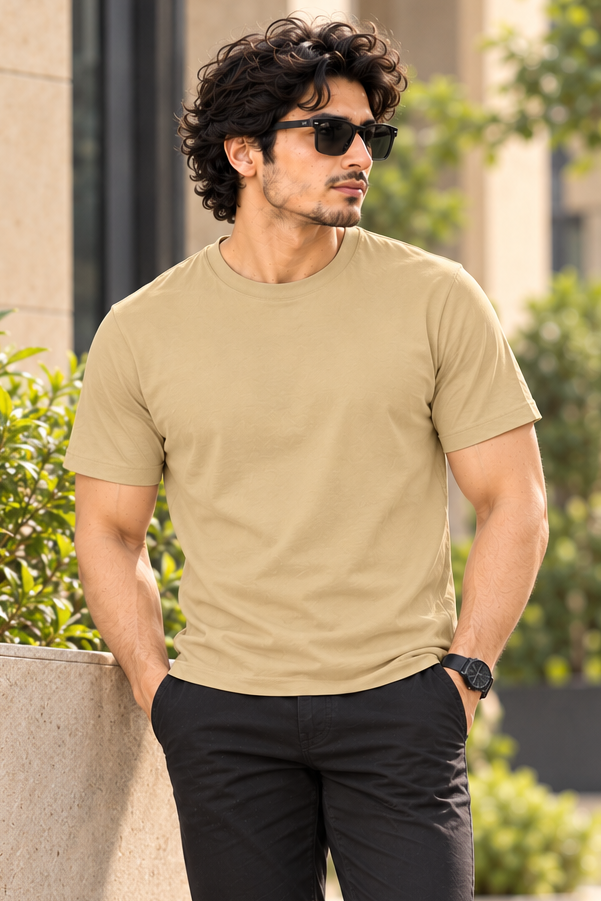Solid Beige Plain T-Shirt | Minimalist Unisex Casual Wear
