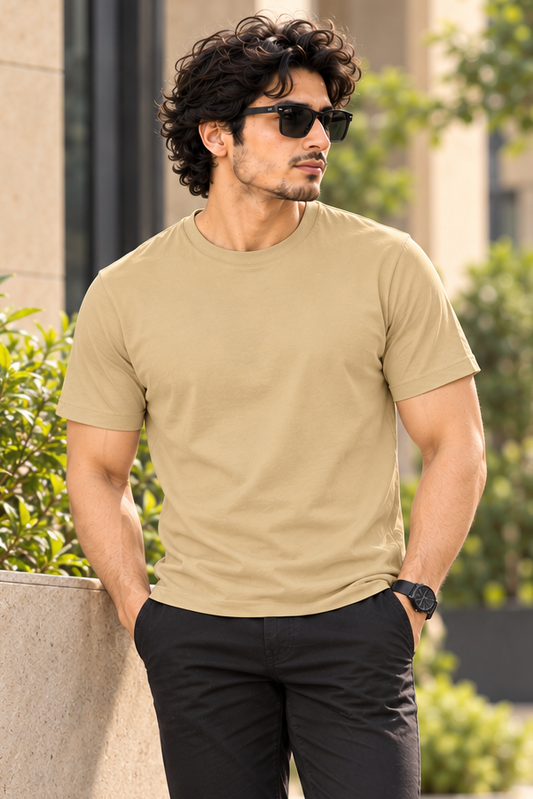 Solid Beige Plain T-Shirt | Minimalist Unisex Casual Wear
