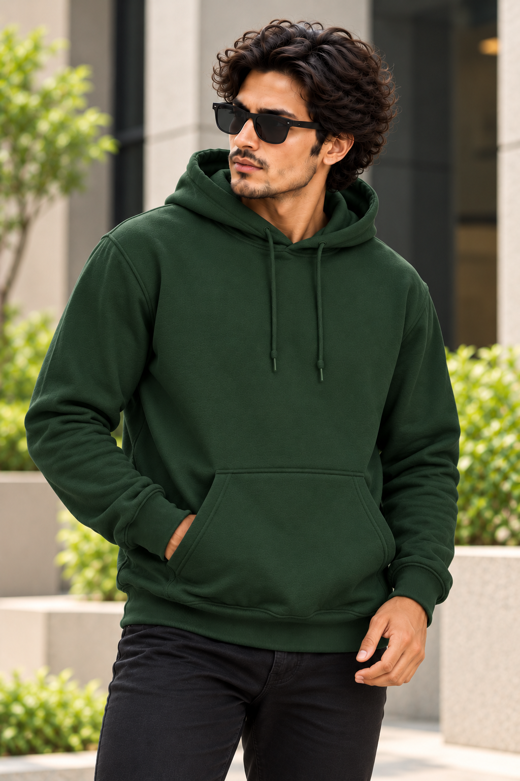 Dark Green Regular Fit Hoodie | 300 GSM 100% Cotton Brushed Fleece