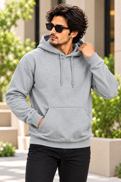 Grey Regular Fit Hoodie | 300 GSM 100% Cotton Brushed Fleece