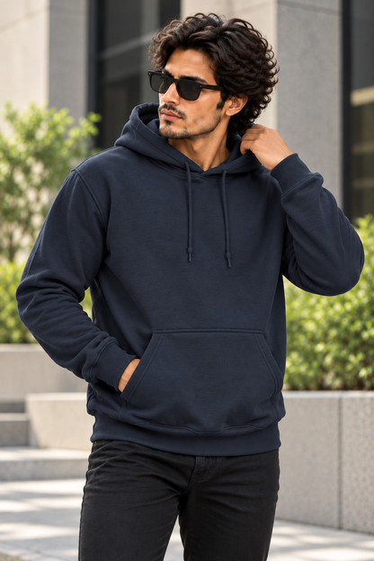 Navy Blue Regular Fit Hoodie | 300 GSM 100% Cotton Brushed Fleece
