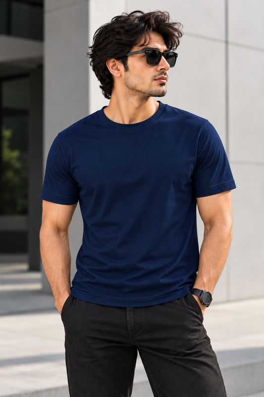Solid Navy Blue Plain T-Shirt | Minimalist Unisex Casual Wear