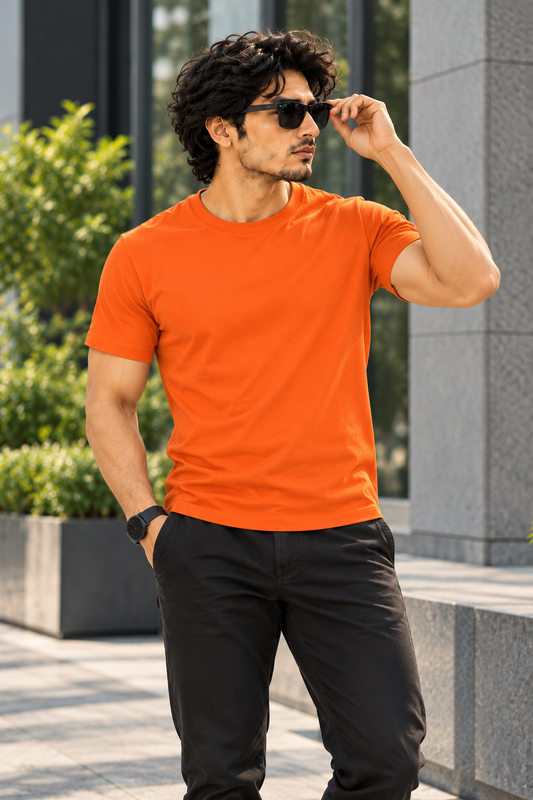 Solid Orange Plain T-Shirt | Minimalist Unisex Casual Wear