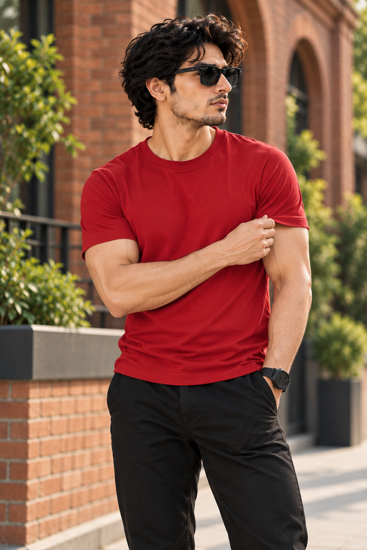 Solid Red Plain T-Shirt | Minimalist Unisex Casual Wear
