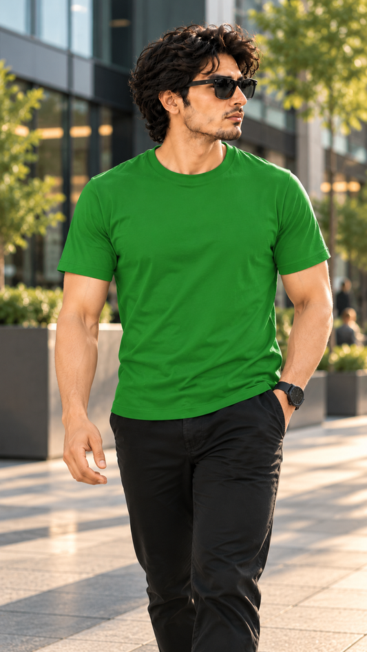 Solid Green Plain T-Shirt | Minimalist Unisex Casual Wear