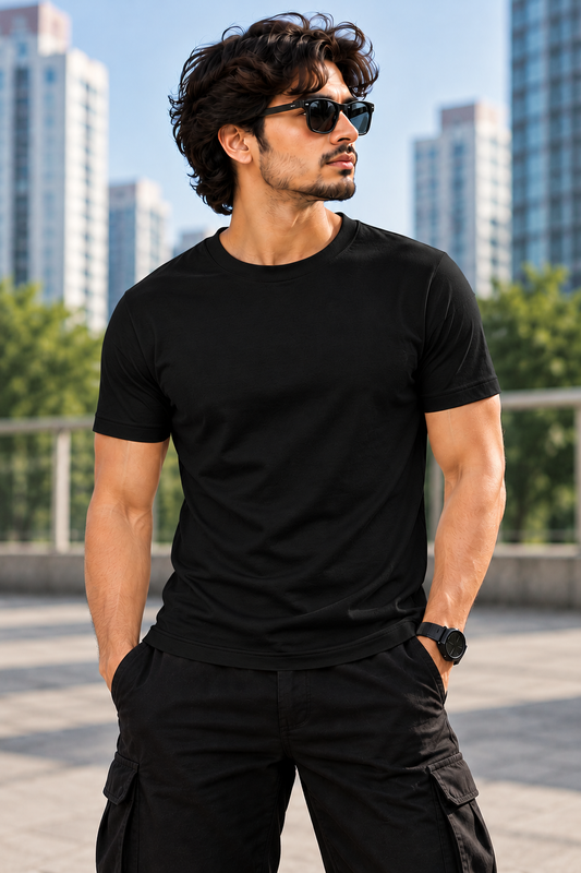 Solid Black Plain T-Shirt | Minimalist Unisex Casual Wear