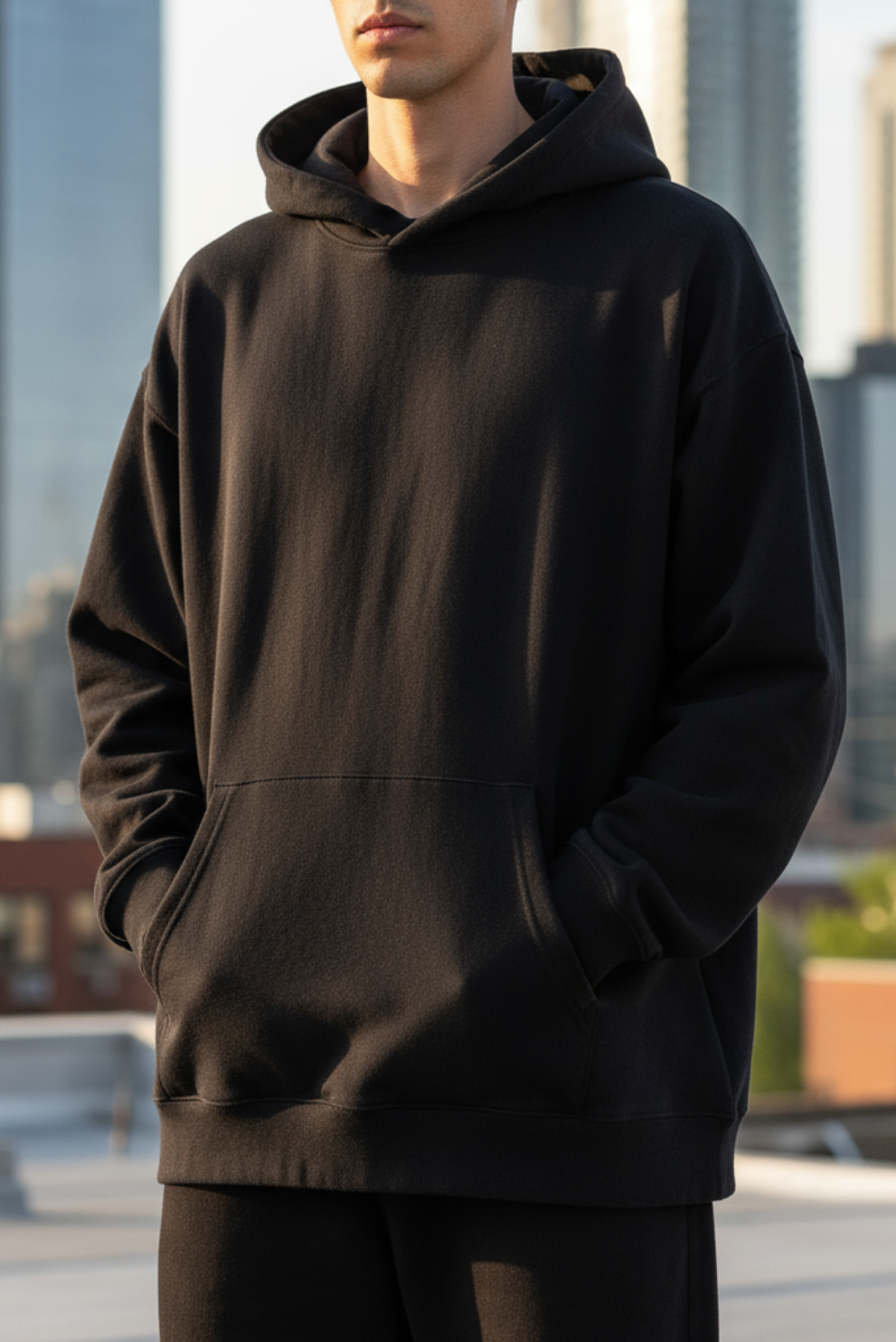 Black Plain Oversized Hoodie | Classic Minimal Unisex Streetwear