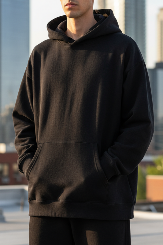 Black Plain Oversized Hoodie | Classic Minimal Unisex Streetwear