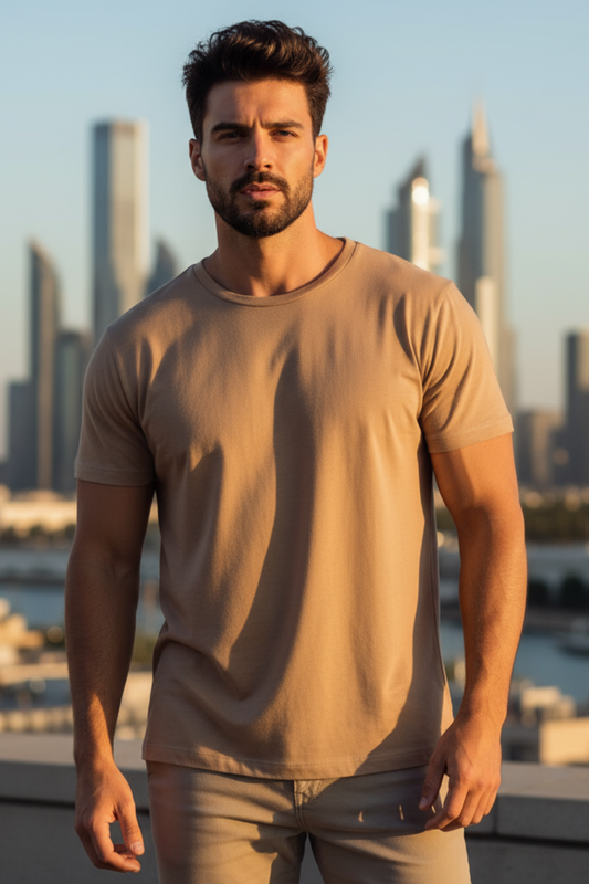 Beige Plain T-Shirt | Minimal Neutral Unisex Streetwear