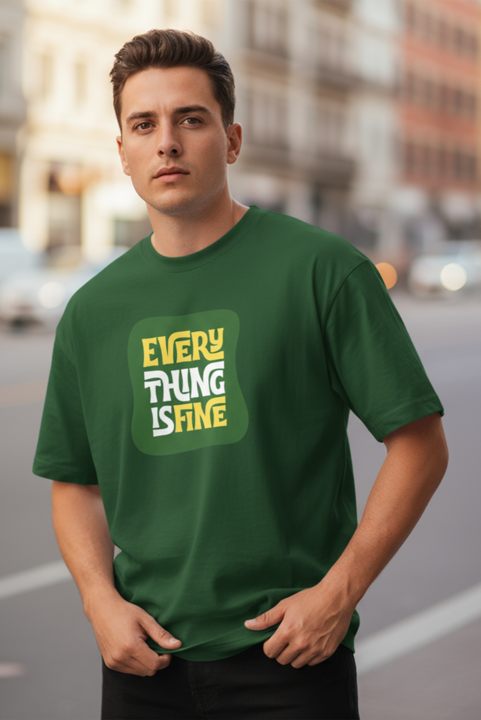 Everything is Fine Oversized T-Shirt | Minimal Quote Unisex Streetwear