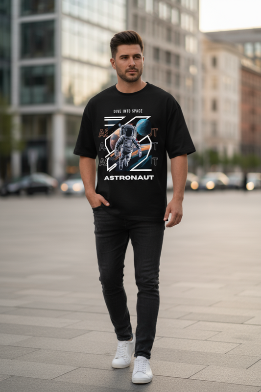 Dive Into Space Oversized T-Shirt | Astronaut & Galaxy Graphic Streetwear