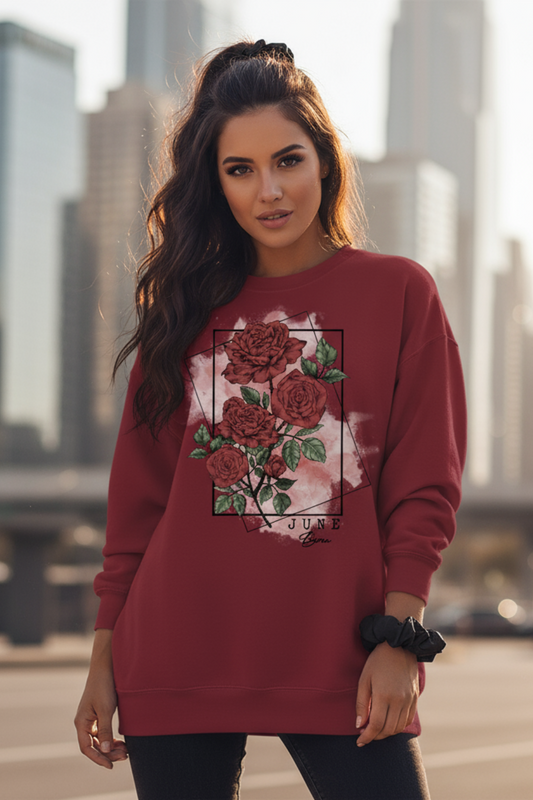 Roses June Sweatshirt | Floral Aesthetic Unisex Streetwear